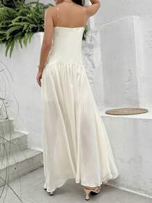 SHEIN Essnce Vestido de gasa plisado con tirantes de espagueti para citas o bodas de primavera/verano