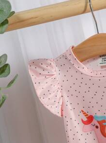 SHEIN Vintaside Kids Set de 3 piezas de enterizos lindos y dulces para bebé niña con estampado de arcoíris, conejo y unicornio, trajes de mejores amigos, verano de ocio y diversión - Multicolor - Ver 4