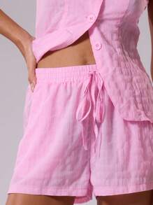 MUSERA 纹理编织短裤，仅限伊比沙岛款，适合夏季波西米亚风、优雅休闲复活节 - 粉色 - 查看 1