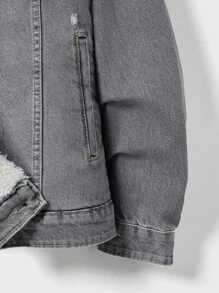 RueChic Herr Borg Collar Klaff Ficka Termiskt fodrad Denimjacka Utan T-shirt - Grå - Visa 5