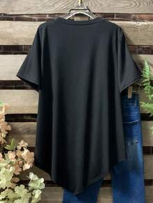 Fashionable Solid Color Loose Short Sleeve T-Shirt For Plus Size Women - Black - View 2