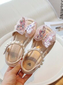 Sandalias planas para niños, zapatos de verano de princesa para niñas pequeñas con lazo rosa brillante y suela suave, zapatos de playa para niñas pequeñas. - Rosa - Ver 4