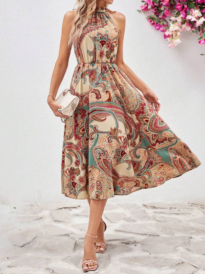 SHEIN Clasi Abiti estivi da donna con stampa di piante in stile hawaiano e collo halter SHEIN ITALIA