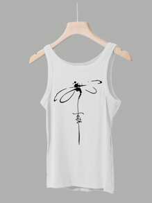SHEIN Unity Dragonfly Letter Printed Slim Fit Tank Top For Summer - White - View 3
