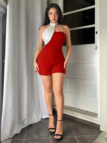 Firerie Women's Colorblock Spaghetti Strap Sleeveless Jumpsuit With Fashionable Design For Summer - Red and White - View 7