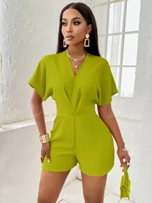 Amarilo Women'S Batwing Short Sleeve Asymmetrical Waist Romper