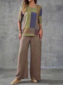 EMERY ROSE 2 stuks/set dames zomer contrasterende kleur knoopontwerp ronde hals mouwloze top en shorts casual outfit