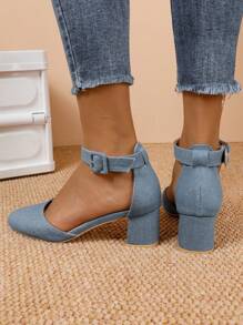 Women's Thick Heel Fashion Slip-On Comfort Ankle Strap Sandals - Blue - View 2