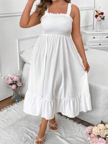 SHEIN Clasi Đầm hai dây màu trơn thường ngày phong cách Boho mùa hè cỡ lớn dành cho nữ - trắng - Xem 5