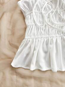 Soleia Short-Sleeved Top With Solid Color, Gathered Waistband, And Casual Daily Style