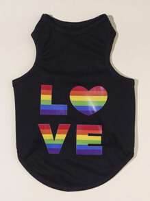 PETSIN 愛心彩虹條紋印花寵物背心，1件