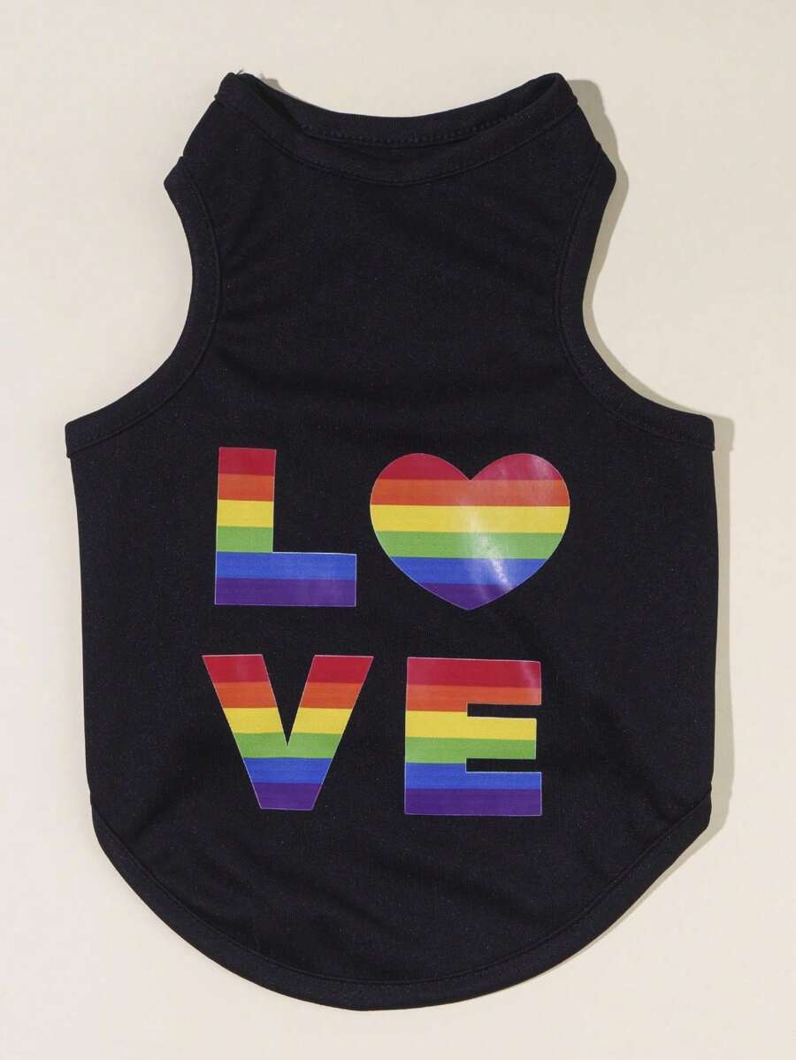 PETSIN 愛心彩虹條紋印花寵物背心，1件