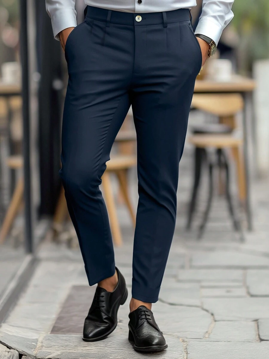 Calvornis Men Plain Simple Daily Suit Pants - Navy Blue - View 1