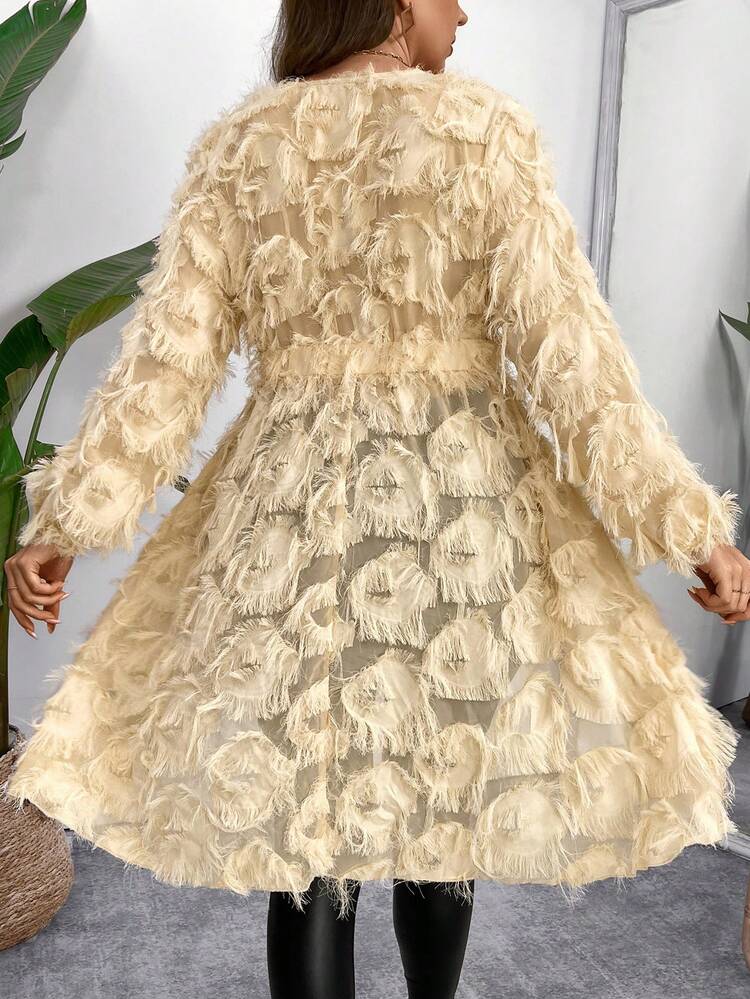 Plus Size Women's Summer Round Neck Lantern Sleeve Loose Shirt With Fringed High-Low Hem, Patchwork Design