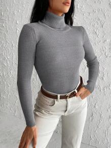 EURMUSE Solid Turtleneck Slim Fit Sweater - Grey - View 1