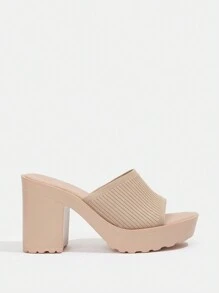 CUCCOO BASICS 女士单带粗跟穆勒凉鞋，优雅夏季高跟凉鞋，适合夏季毕业高跟鞋舞会高跟鞋度假鞋夏季促销返校鞋大学生鞋万圣节圣诞节秋季 - 杏色 - 查看 4