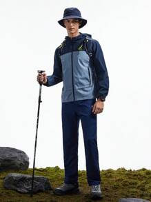 Gym Rark Men Color-Blocked Drawstring Hooded Outdoor Jacket With Letter Print - Blue - View 8