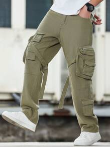 Manfinity Hypemode Men Casual Multi-Pocket Workwear Jeans In Solid Color