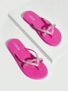 Grefit Giày nữ màu trơn dép bệt cho kỳ nghỉ hè Giày mùa hè giảm giá mùa thu năm mới ngày lễ - Màu Hồng Tươi - Xem 5