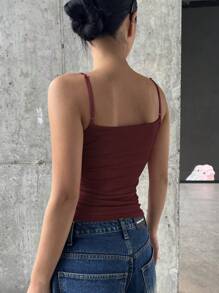 DAZY Casual Solid Color Slim Fit Cami Top For Summer - Burgundy - View 2