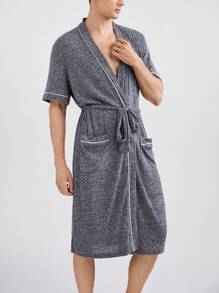 Men Solid Color Simple Style Bathrobe For Daily Wear