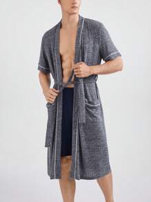 Men Solid Color Simple Style Bathrobe For Daily Wear