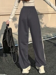 DAZY 女士时尚星星图案撞色运动休闲运动裤 Y2k，女士慢跑裤秋季 - 深灰色 - 查看 2