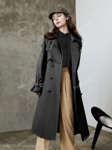 Women's Double-Breasted Lapel Solid Color Trench Coat (Color Code: 610)