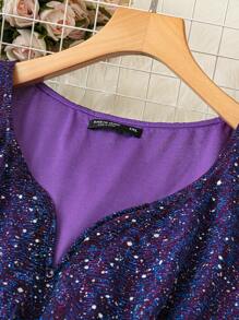 SHEIN Clasi Plus Size Women Fashionable Mesh Short Sleeve Dress With Rhinestone Embellishment