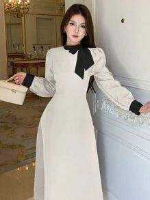 DAZY Đầm dạ hội tay đèn lồng mặc thường ngày cho nữ - trắng - Xem 1