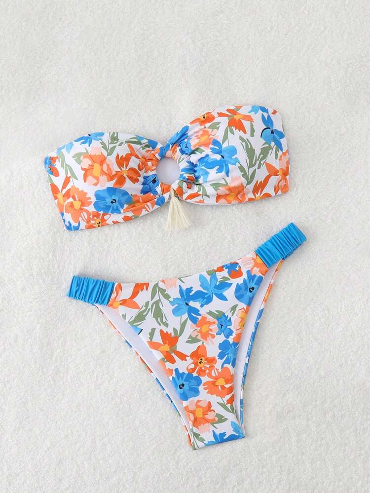 Summer Women's Floral Print Halter Sexy Bikini Set