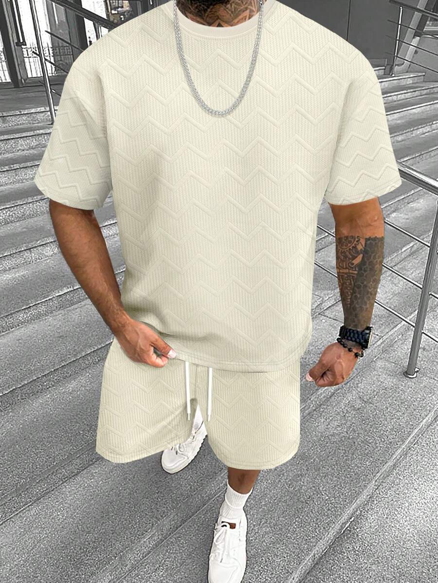 Manfinity Homme Men Plain Color T-Shirt And Shorts Set, Cozy Outfits - Apricot - View 1