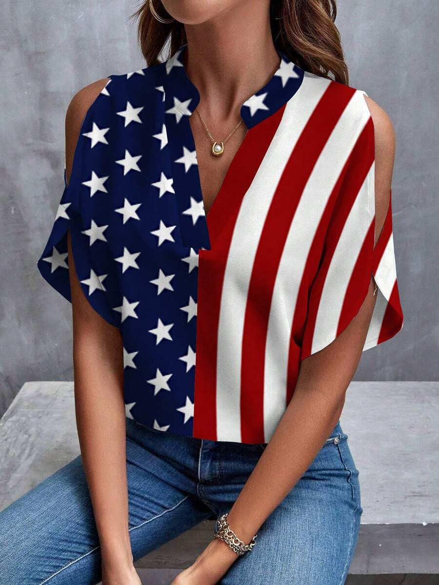 SHEIN Clasi Blusas de mujer de camisa USA - Multicolor - Ver 1