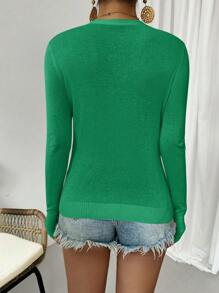 Chiquease Cárdigan casual de punto de manga larga con botones frontales y unicolor - Verde - Ver 2