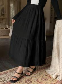 Dazy Designer Women's Black Textured Skirt For Summer,Ruffle