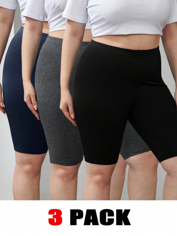 SHEIN Essnce Multipack Plus-Size Women's Solid Color Short Leggings
