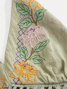 SHEIN MOD 女士时尚花朵刺绣镂空吊带背心 - 綠色 - 查看 3