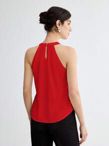 SHEIN BIZwear 女士纯色钥匙孔领优雅吊带背心，浪漫优雅日常休闲商务通勤装，复古风OL装，教师制服，基础款上衣，婚礼宾客着装，秋季 - 紅色 - 查看 2