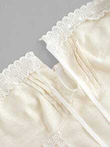 Muchica Women's Contrast Lace Off Shoulder Front Knot Ruffle Hem Midi Dress For Summer - Apricot - View 5