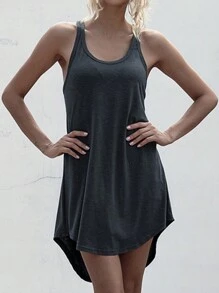 SHEIN LUNE Women's Simple Solid Color Sleeveless Dress - Dark Grey - View 5