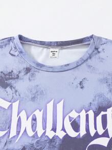 SHEIN Conjunto para chica adolescente que incluye camiseta extragrande con estampado tie-dye y falda con diseño impreso - Negro - Ver 5