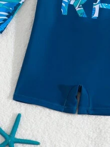 Baby Boy Resort Beach Botanical Print Patchwork One-Piece Swimsuit - Multicolor - View 3