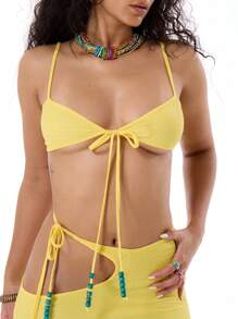 MUSERA Textured Tie Front Bralet, Crop Solid Color Cami Summer Ibiza Vacation Spring