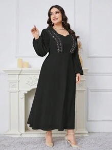 Modelyn Vestido elegante largo de manga farol con cuello de corazón y estampado floral para mujer de talla grande para primavera/verano, vestidos de noche largos