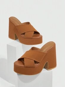 Woman Shoes Crocodile Embossed Wedge Slide Sandals For Spring And Summer
