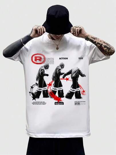 Street Life Camiseta de manga corta con estampado divertido para hombres, adecuada para uso diario en primavera y verano, escuela