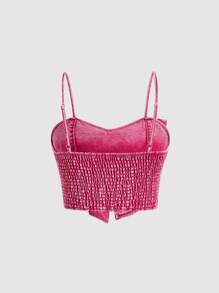 SHEIN MOD 女式復古牛仔上衣，棉質，粉色，甜美蝴蝶結，背心款 - 粉色 - 查看 2