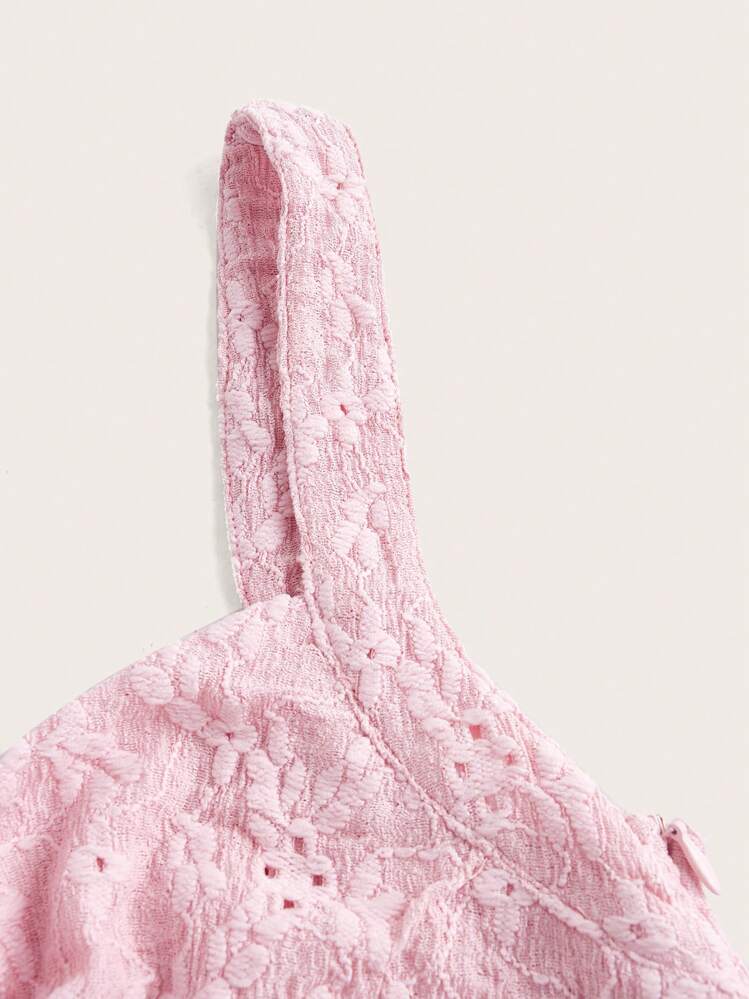 SHEIN ICON Roupa de Verão para Férias na Primavera Verão Y2K Vestido Longo e com Babados com Alças, Transparência e Vazados - Rosa chiclete - Visão 3