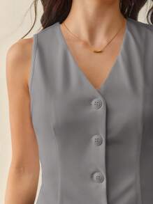 SHEIN Tall Ladies' Solid Color Sleeveless Blazer With Single Breasted, Everyday Wear