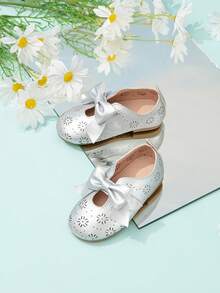 Toddlers' Silver Matte Bow Decoration Casual Flat Shoes - Gold - View 2